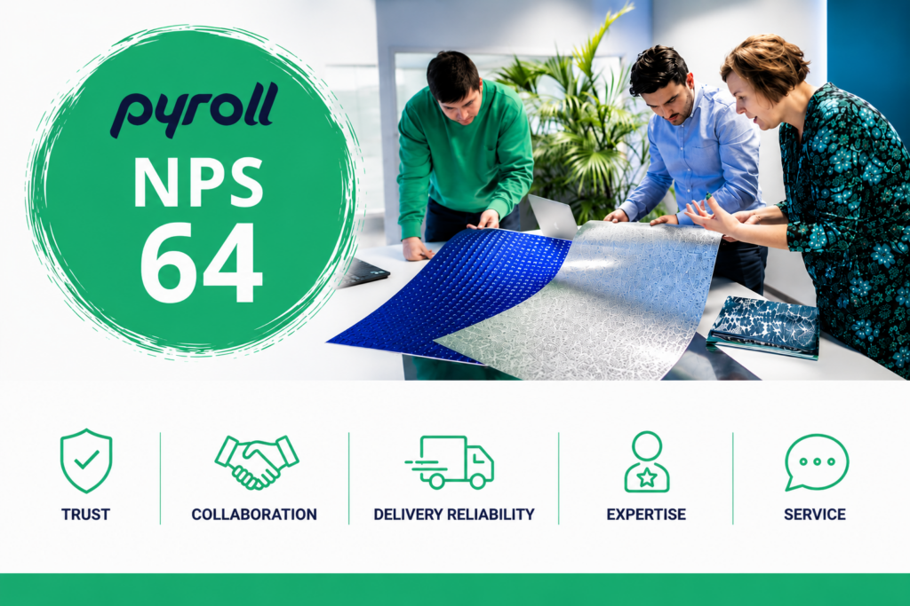 Pyroll Customer Satisfaction Survey result: NPS 64, reflecting strong customer willingness to recommend Pyroll